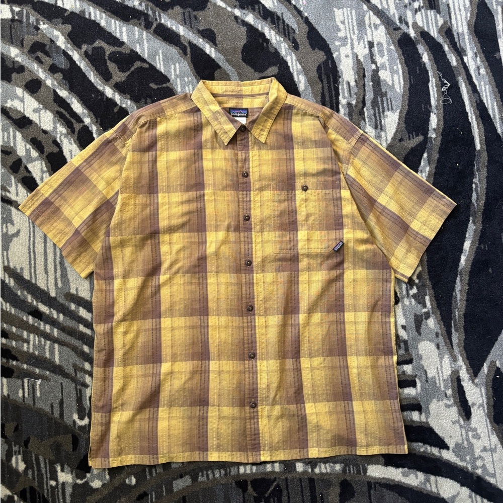 Patagonia Yellow and Brown Plaid Short-Sleeve Button-Down Shirt